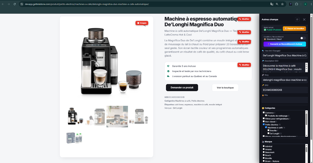 Étape 5 : Produit publié en direct sur WooCommerce